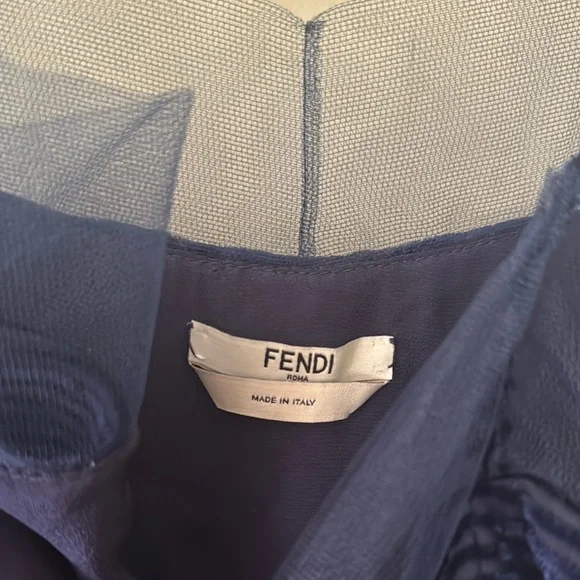 Fendi tulle-trimmed devoré-velvet dress Elegant Navy Blue Velvet Dress Size M 44 - Picture 9 of 11